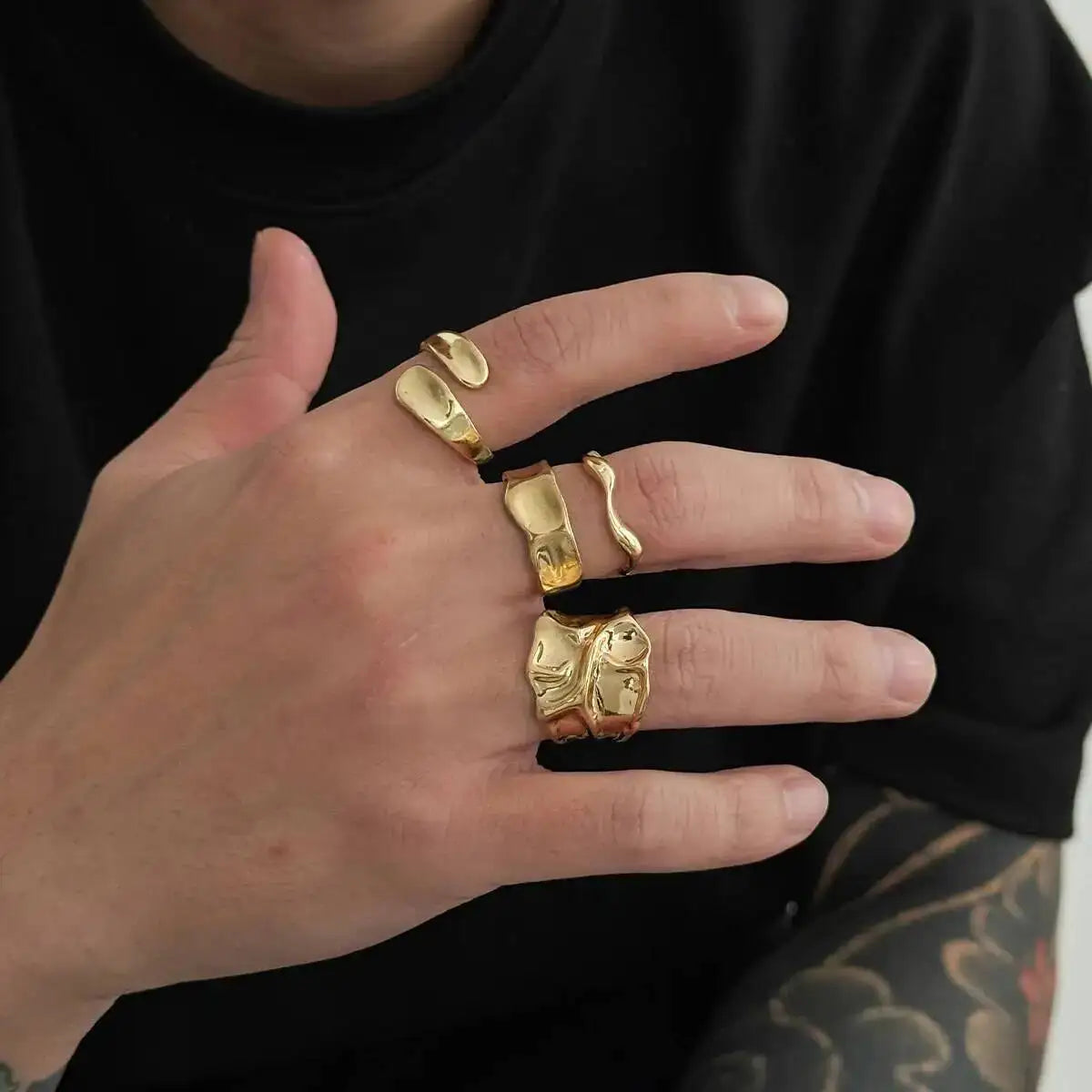 Ingemark 4Pcs/Set Punk Vintage Irregular Geometric Open Rings Creative Adjustable Chunky Metal Finger Ring Statement New Jewelry