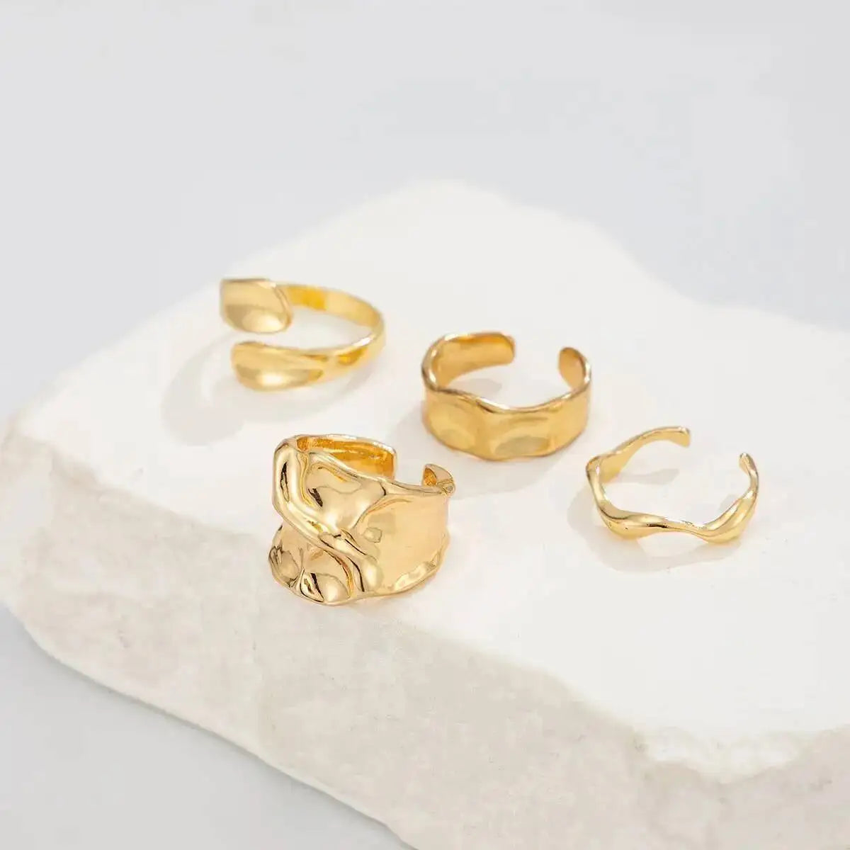 Ingemark 4Pcs/Set Punk Vintage Irregular Geometric Open Rings Creative Adjustable Chunky Metal Finger Ring Statement New Jewelry