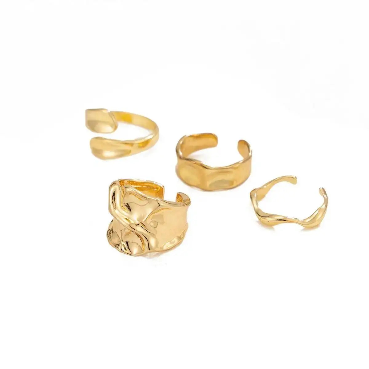 Ingemark 4Pcs/Set Punk Vintage Irregular Geometric Open Rings Creative Adjustable Chunky Metal Finger Ring Statement New Jewelry