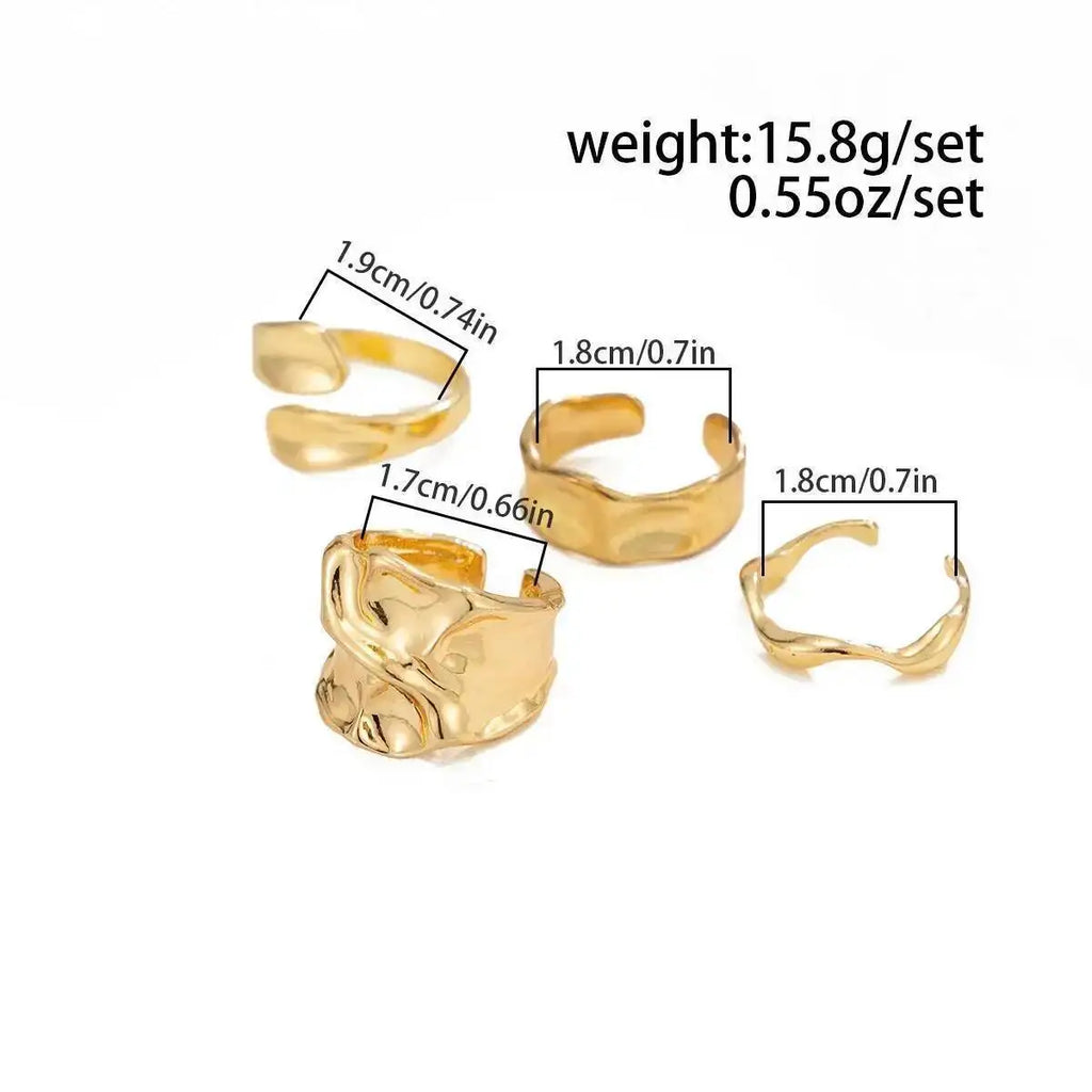 Ingemark 4Pcs/Set Punk Vintage Irregular Geometric Open Rings Creative Adjustable Chunky Metal Finger Ring Statement New Jewelry