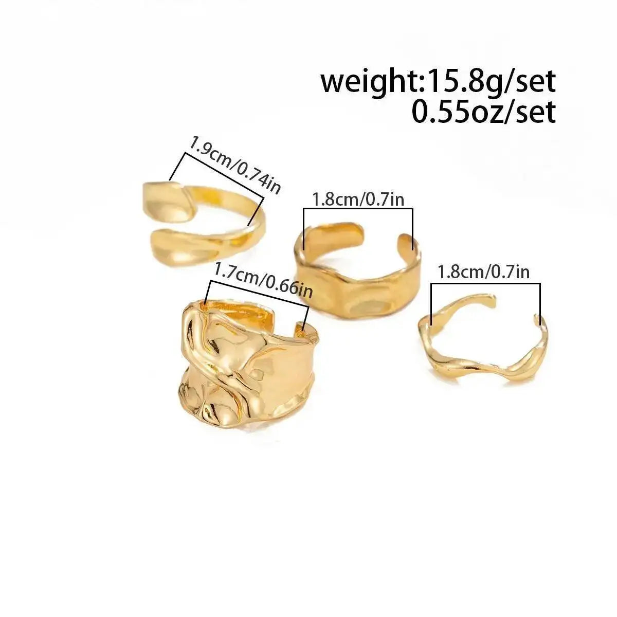 Ingemark 4Pcs/Set Punk Vintage Irregular Geometric Open Rings Creative Adjustable Chunky Metal Finger Ring Statement New Jewelry